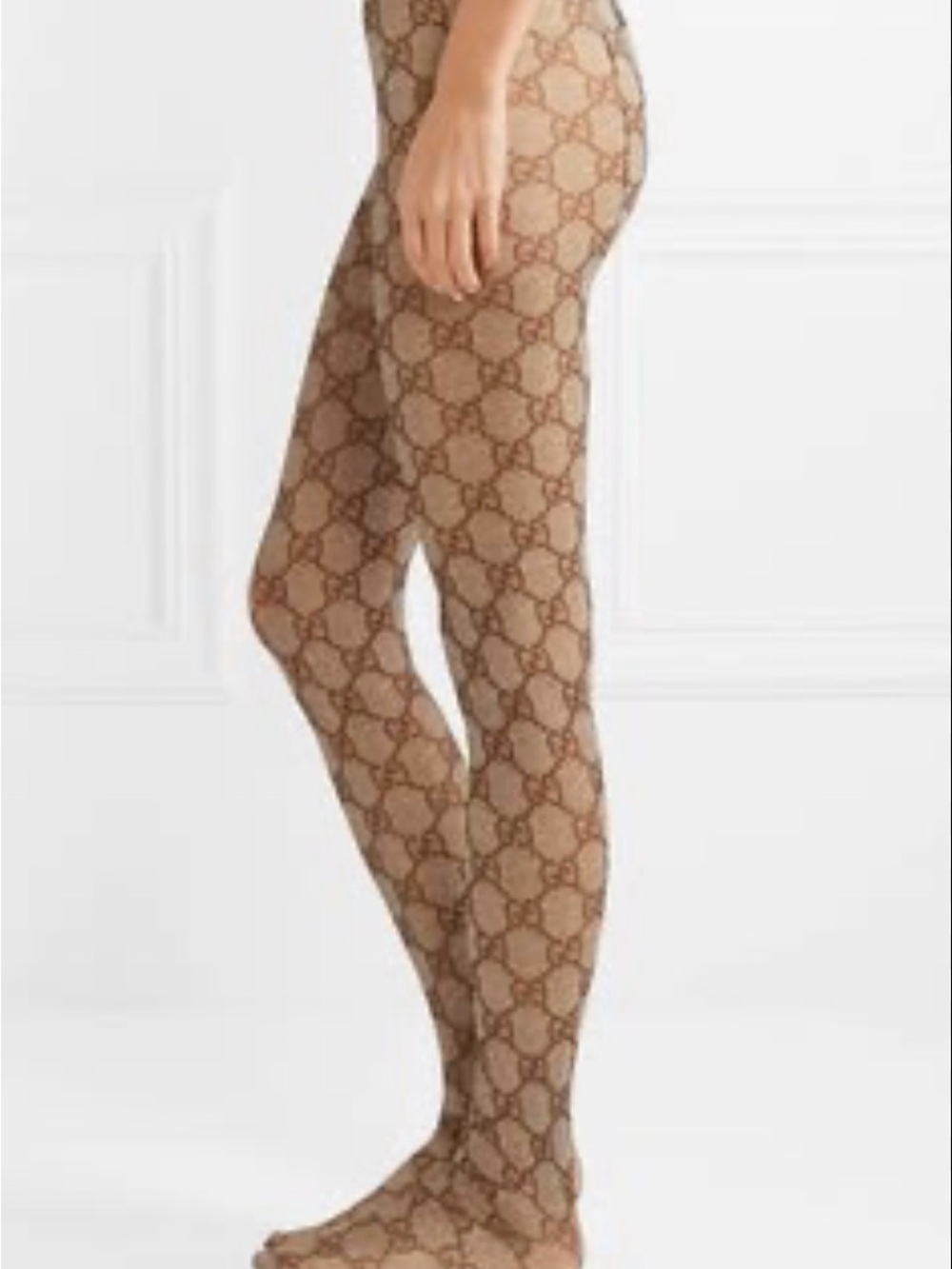 Gucci Brown Monogram Knit Tights (LG)